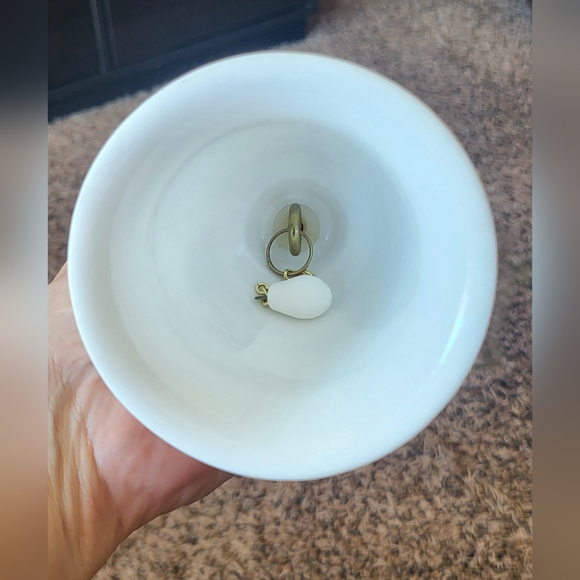 Vintage Fine Bone China White Bell with Wood Handle Floral Rose Flowers - Picture 3 of 5